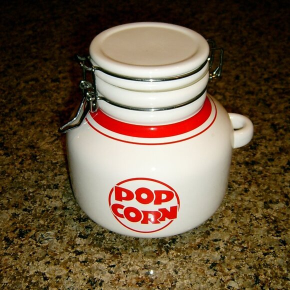 ProPopper Other - White and Red Pro Popcorn Glass Container with Lid that Latches Closed